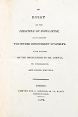 Thomas Malthus, An Essay on the Principle of Population, as it affects the Future Development of Society, London, 1798