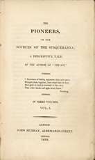 James Fenimore Cooper, The Pioneers or the Sources of the Susquehanna, London, 1823